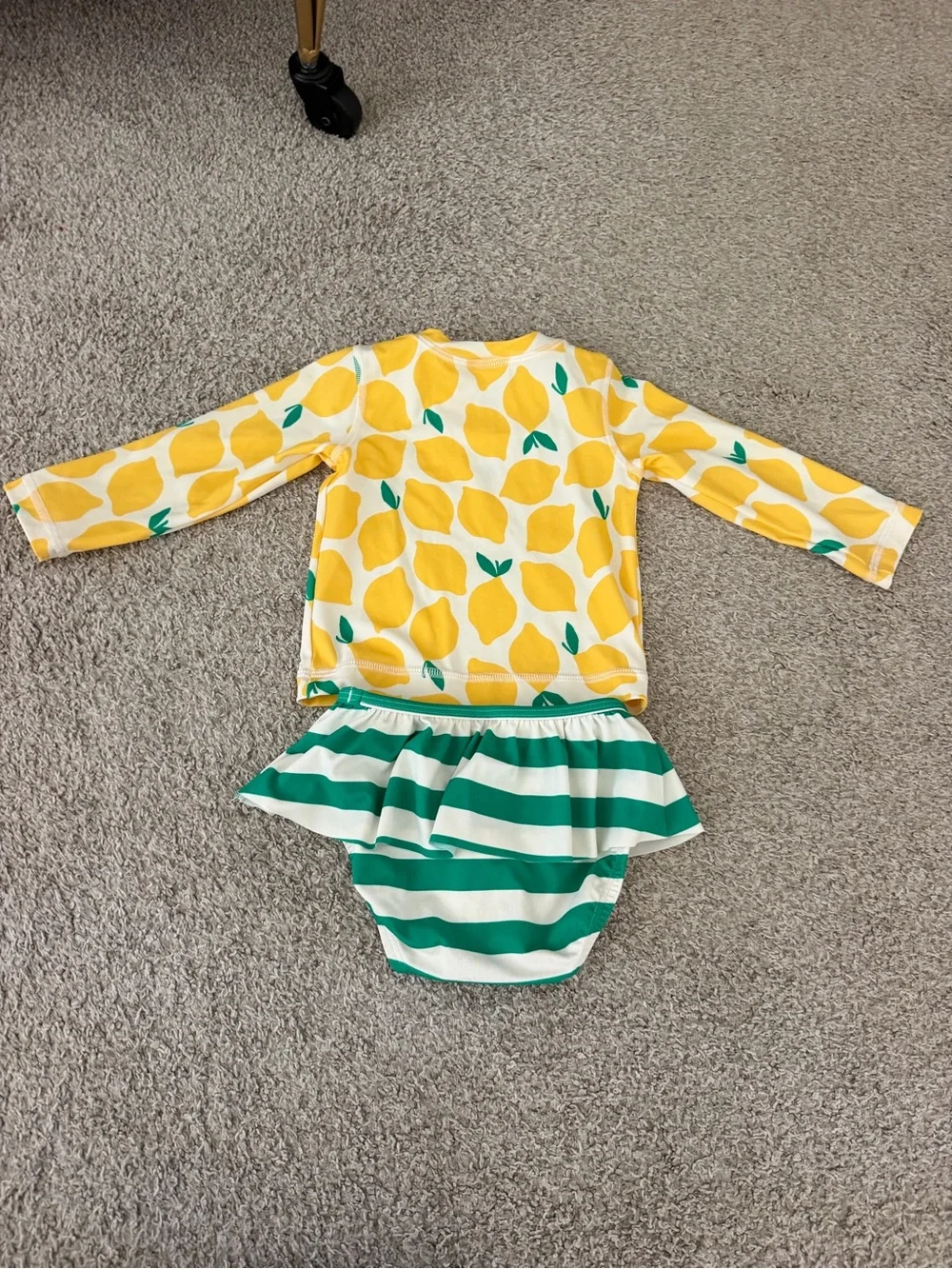 Hanna Andersson Yellow Lemon Print Rashguard & Green Striped Swim Bottoms